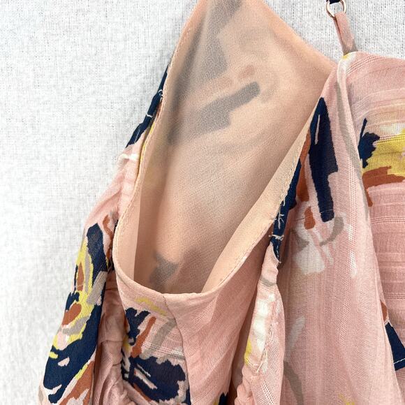 TANYA TAYLOR Chiara Silk Cold Shoulder Top Womens 4 Pink Abstract Floral Ruffle - Picture 11 of 16